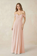 Off - the - Shoulder A - Line Chiffon Pleated Bridesmaid Dress in Pale Blush - KissProm Bridesmaid Dresses