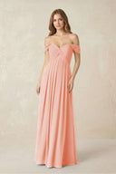 Off - the - Shoulder A - Line Chiffon Pleated Bridesmaid Dress in Rose Petal - KissProm Bridesmaid Dresses