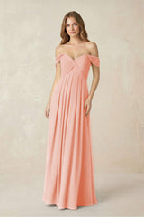 Off - the - Shoulder A - Line Chiffon Pleated Bridesmaid Dress in Rose Petal - KissProm Bridesmaid Dresses