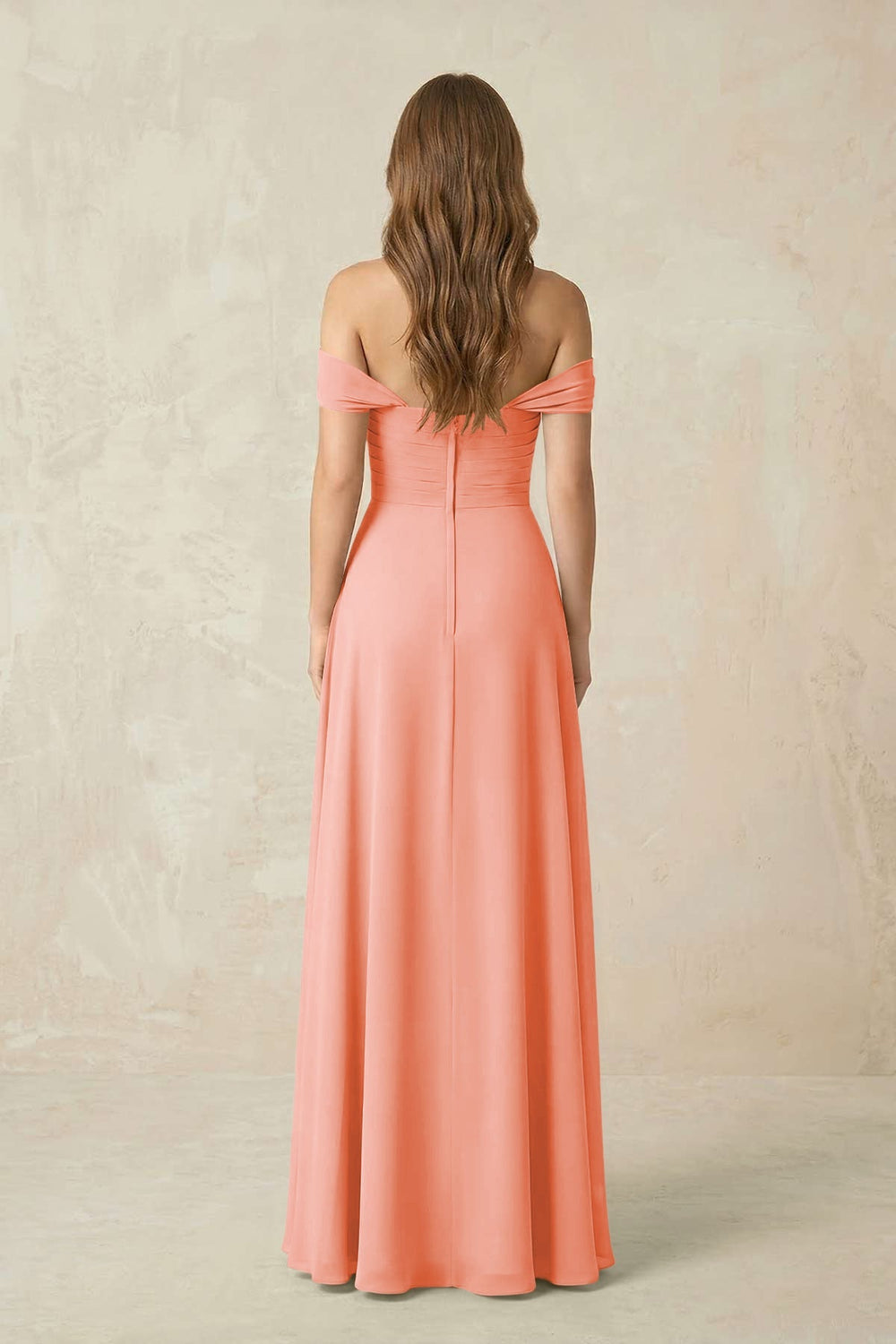 Off - the - Shoulder A - Line Chiffon Pleated Bridesmaid Dress in Rosette - KissProm Bridesmaid Dresses