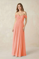 Off - the - Shoulder A - Line Chiffon Pleated Bridesmaid Dress in Rosette - KissProm Bridesmaid Dresses