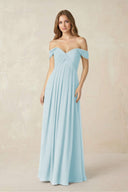 Off - the - Shoulder A - Line Chiffon Pleated Bridesmaid Dress in Sky Blue - KissProm Bridesmaid Dresses