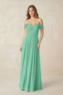 Off - the - Shoulder A - Line Chiffon Pleated Bridesmaid Dress in Turquoise - KissProm Bridesmaid Dresses