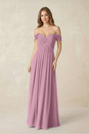 Off - the - Shoulder A - Line Chiffon Pleated Bridesmaid Dress in Vintage Mauve - KissProm Bridesmaid Dresses