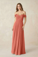 Off - the - Shoulder A - Line Chiffon Pleated Bridesmaid Dress in Wild Rose - KissProm Bridesmaid Dresses