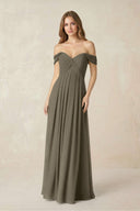 Off - the - Shoulder A - Line Chiffon Pleated Bridesmaid Dress in Willow Green - KissProm Bridesmaid Dresses