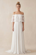 Off-The-Shoulder Lace Jersey Dress With Embroideries Ruffles – Wedding Dresses by KissProm | Available at KissProm