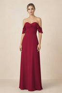 Off-the-Shoulder A-Line Chiffon Ruched Bridesmaid Dress in Berry - KissProm BRIDESMAID DRESSES
