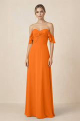 Off-the-Shoulder A-Line Chiffon Ruched Bridesmaid Dress in Cinnamon - KissProm BRIDESMAID DRESSES