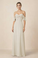 Off-the-Shoulder A-Line Chiffon Ruched Bridesmaid Dress in Dove Gray - KissProm BRIDESMAID DRESSES