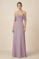Off-the-Shoulder A-Line Chiffon Ruched Bridesmaid Dress in Dusk - KissProm BRIDESMAID DRESSES