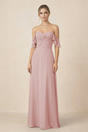 Off-the-Shoulder A-Line Chiffon Ruched Bridesmaid Dress in Dusty Rose - KissProm BRIDESMAID DRESSES