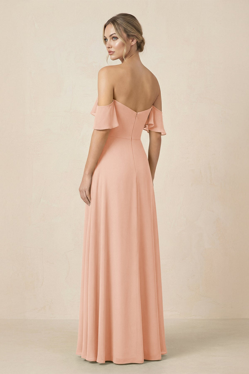 Off-the-Shoulder A-Line Chiffon Ruched Bridesmaid Dress in English Rose - KissProm BRIDESMAID DRESSES