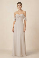 Off-the-Shoulder A-Line Chiffon Ruched Bridesmaid Dress in Frost - KissProm BRIDESMAID DRESSES