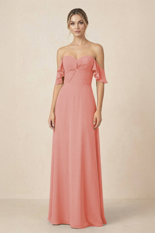 Off-the-Shoulder A-Line Chiffon Ruched Bridesmaid Dress in Mulberry - KissProm BRIDESMAID DRESSES