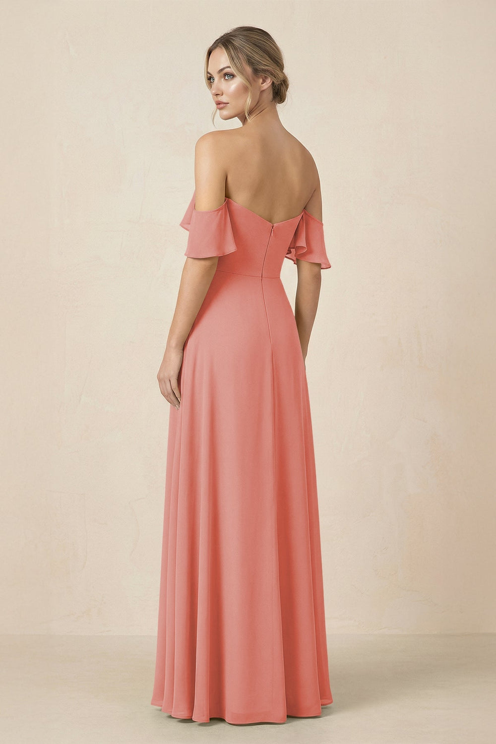 Off-the-Shoulder A-Line Chiffon Ruched Bridesmaid Dress in Mulberry - KissProm BRIDESMAID DRESSES