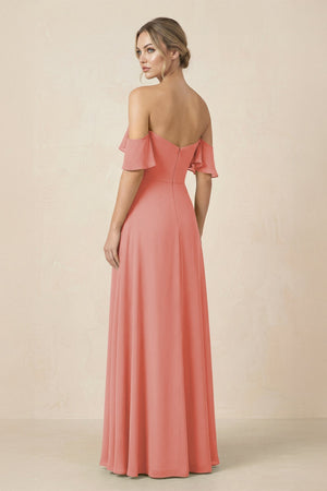 Off-the-Shoulder A-Line Chiffon Ruched Bridesmaid Dress in Mulberry - KissProm BRIDESMAID DRESSES