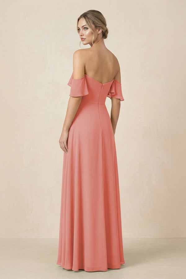 Off-the-Shoulder A-Line Chiffon Ruched Bridesmaid Dress in Mulberry - KissProm BRIDESMAID DRESSES
