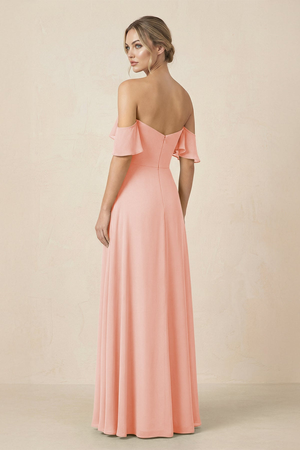 Off-the-Shoulder A-Line Chiffon Ruched Bridesmaid Dress in Rose Petal - KissProm BRIDESMAID DRESSES