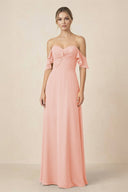 Off-the-Shoulder A-Line Chiffon Ruched Bridesmaid Dress in Rose Petal - KissProm BRIDESMAID DRESSES