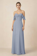 Off-the-Shoulder A-Line Chiffon Ruched Bridesmaid Dress in Twilight - KissProm BRIDESMAID DRESSES