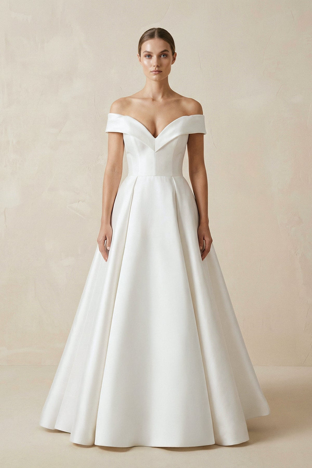 Off - the - shoulder A - Line Satin Wedding Dress - KissProm Wedding Dresses