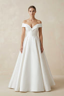 Off - the - shoulder A - Line Satin Wedding Dress - KissProm Wedding Dresses