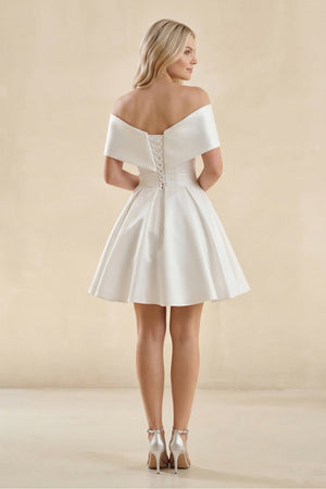 Off - the - Shoulder A - Line Satin Wedding Dress in Ivory - KissProm Wedding Dresses