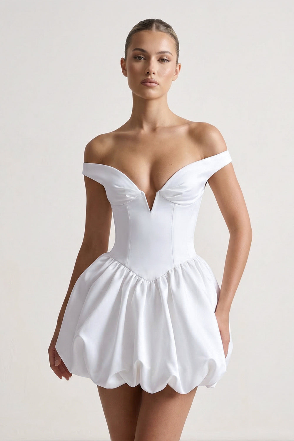 Off-the-Shoulder A-Line Taffeta Graduation Dress - KISSPROM