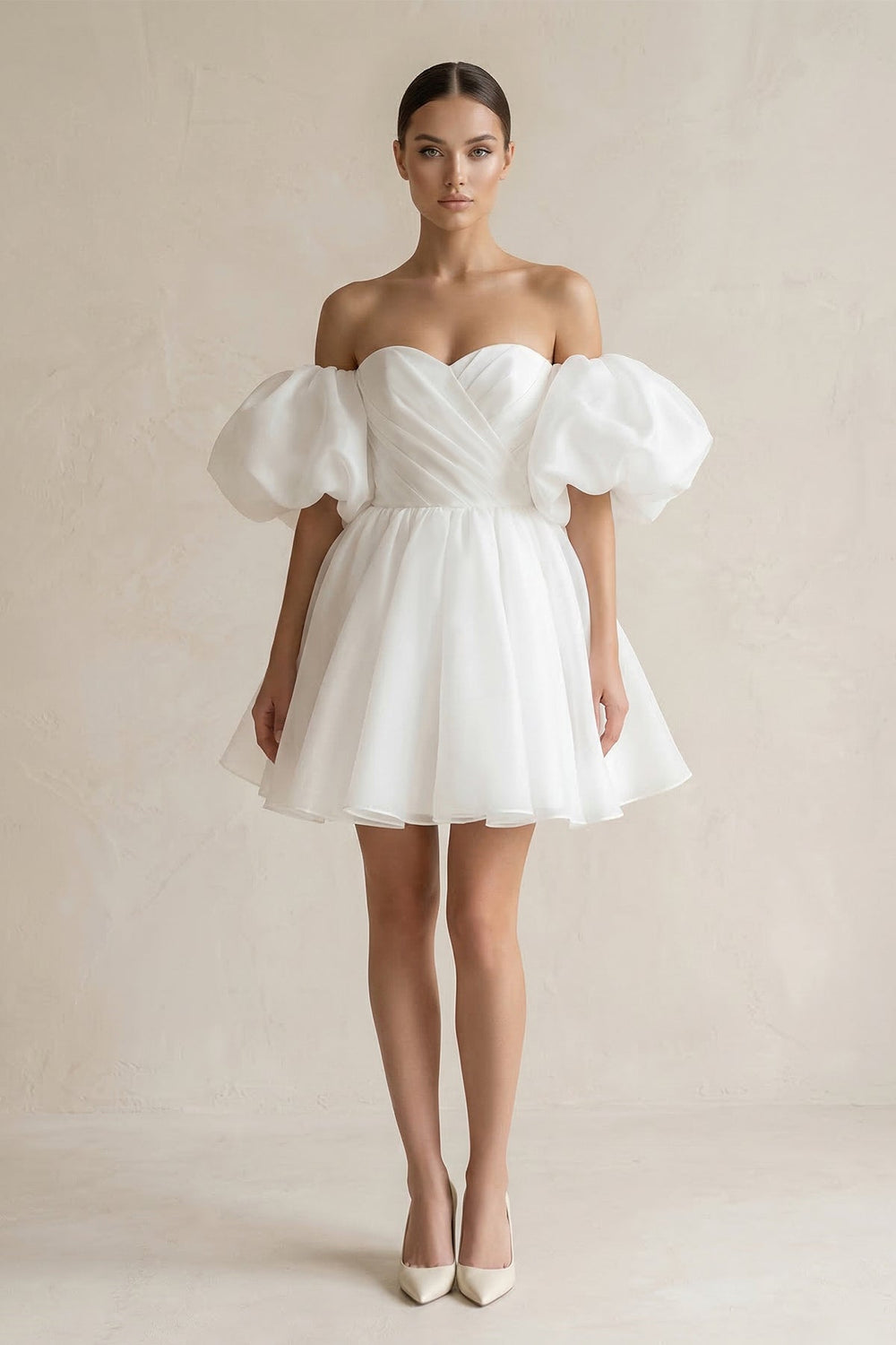 flare wedding dresses Luxurious Mini Mid Length Short Wedding Dress with Feathers – Rosymae main image 0