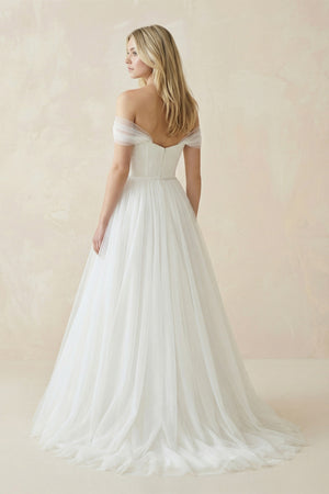 Off-The-Shoulder Tulle Ball Gown Sweep Train Dress – Wedding Dresses by KissProm | Available at KissProm