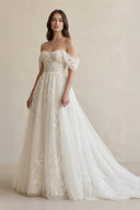 Off The Shoulder A Line Tulle Wedding Dress With Appliques in Ivory - KissProm Wedding Dresses