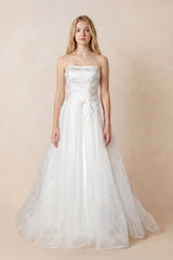 Off - the - Shoulder Appliqued A - Line Wedding Dress in White - KissProm Wedding Dresses