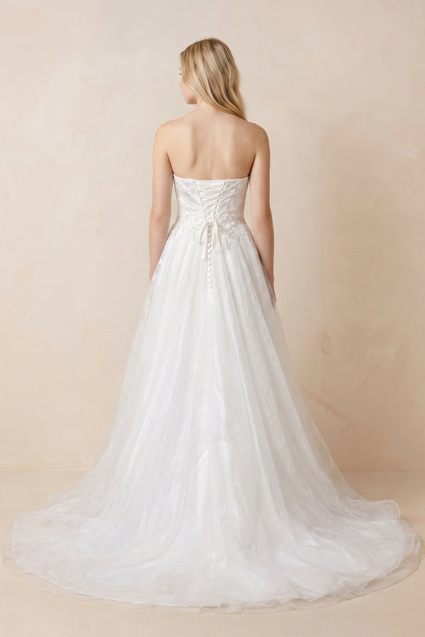 Off - the - Shoulder Appliqued A - Line Wedding Dress in White - KissProm Wedding Dresses