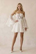 Off - the - Shoulder Appliqued Tulle A - Line Corset Wedding Dress in Ivory - KissProm Wedding Dresses