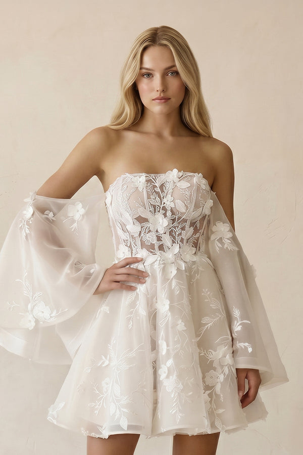 Off-the-Shoulder Appliqued Tulle A-Line Corset Wedding Dress in Ivory, Ivory / 16 Off-the-Shoulder Appliqued Tulle A-Line Corset Wedding Dress in Ivory, Ivory / 16
