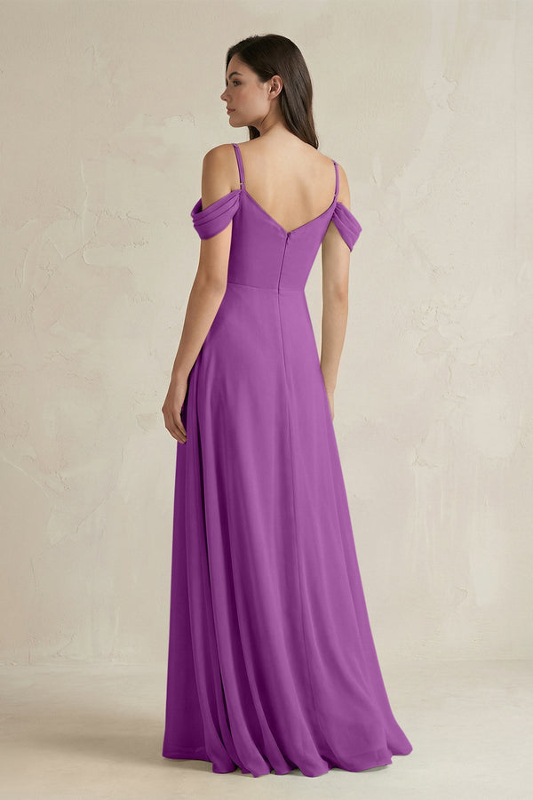Off - the - Shoulder Chiffon A - Line Bridesmaid Dress in Amethyst - KissProm Bridesmaid Dresses