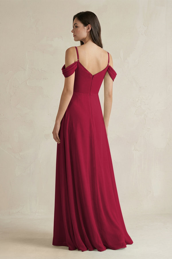 Off - the - Shoulder Chiffon A - Line Bridesmaid Dress in Berry - KissProm Bridesmaid Dresses