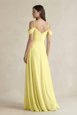 Off - the - Shoulder Chiffon A - Line Bridesmaid Dress in Buttercup - KissProm Bridesmaid Dresses