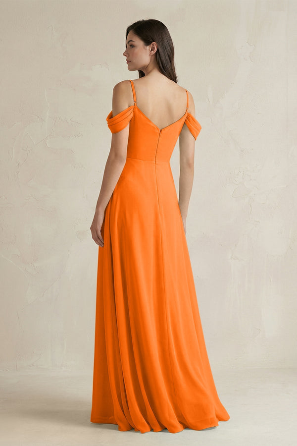 Off - the - Shoulder Chiffon A - Line Bridesmaid Dress in Cinnamon - KissProm Bridesmaid Dresses