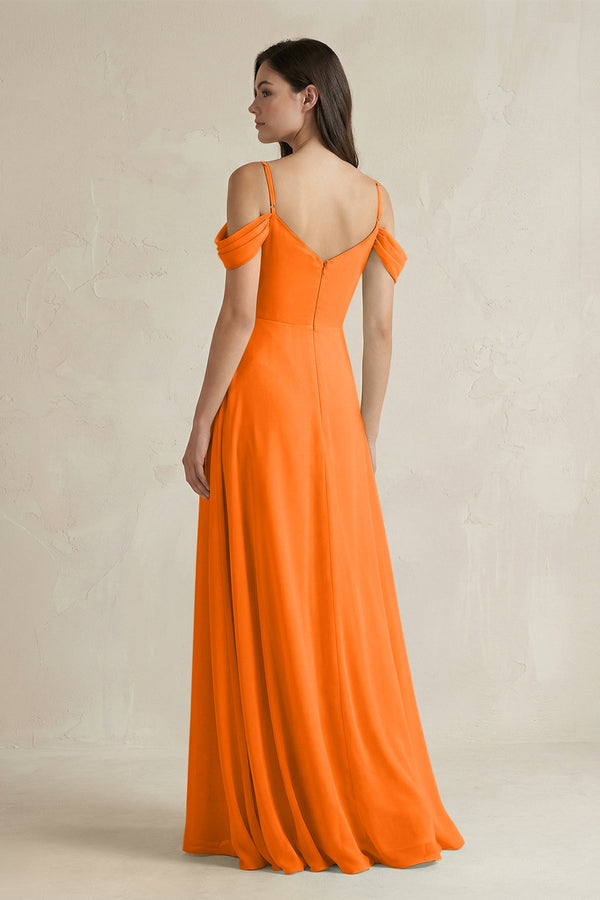 Off - the - Shoulder Chiffon A - Line Bridesmaid Dress in Cinnamon - KissProm Bridesmaid Dresses