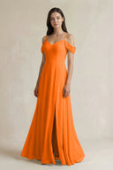 Off - the - Shoulder Chiffon A - Line Bridesmaid Dress in Cinnamon - KissProm Bridesmaid Dresses