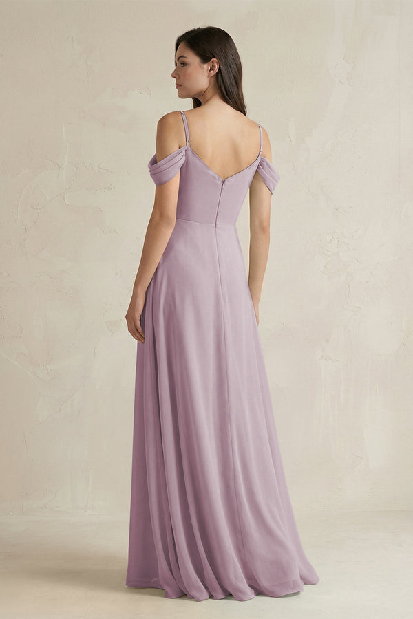 Off - the - Shoulder Chiffon A - Line Bridesmaid Dress in Dusk - KissProm Bridesmaid Dresses