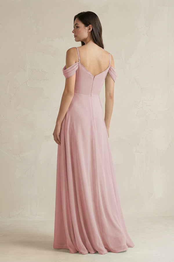 Off - the - Shoulder Chiffon A - Line Bridesmaid Dress in Dusty Rose - KissProm Bridesmaid Dresses