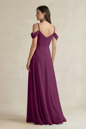 Off - the - Shoulder Chiffon A - Line Bridesmaid Dress in Fig - KissProm Bridesmaid Dresses