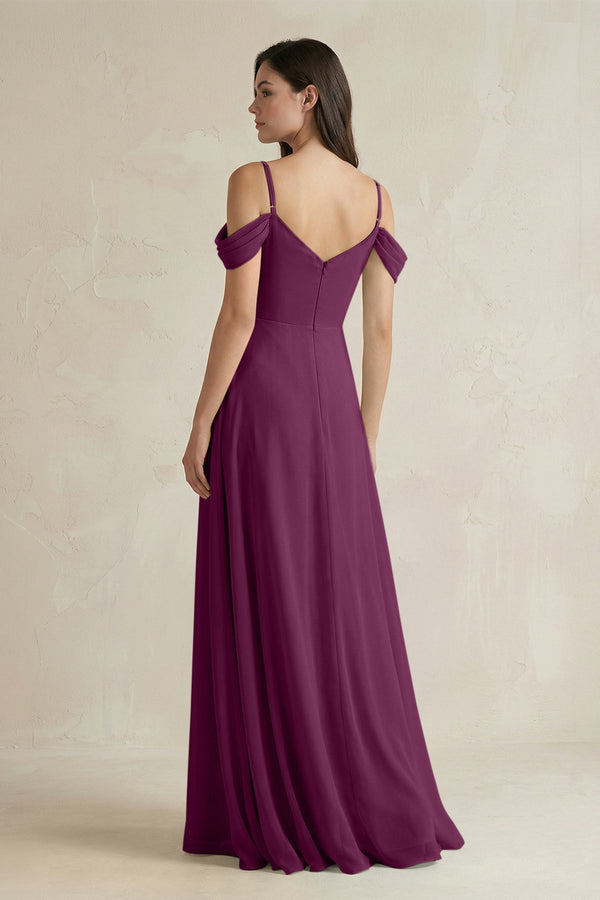 Off - the - Shoulder Chiffon A - Line Bridesmaid Dress in Fig - KissProm Bridesmaid Dresses