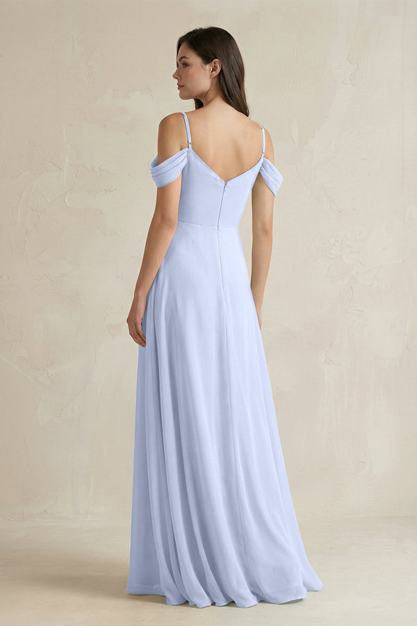 Off - the - Shoulder Chiffon A - Line Bridesmaid Dress in Ice - KissProm Bridesmaid Dresses