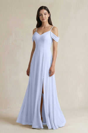 Off - the - Shoulder Chiffon A - Line Bridesmaid Dress in Ice - KissProm Bridesmaid Dresses
