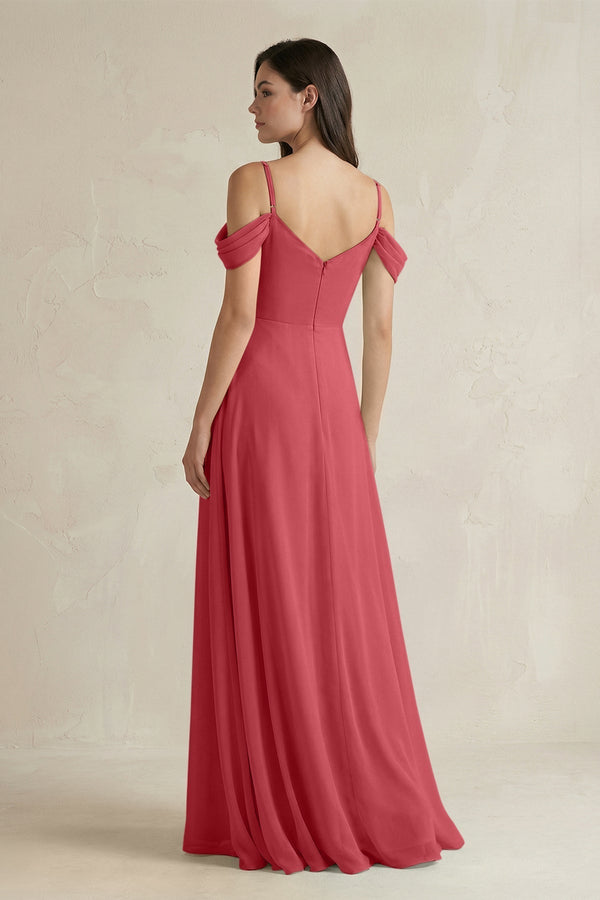 Off - the - Shoulder Chiffon A - Line Bridesmaid Dress in Merlot - KissProm Bridesmaid Dresses