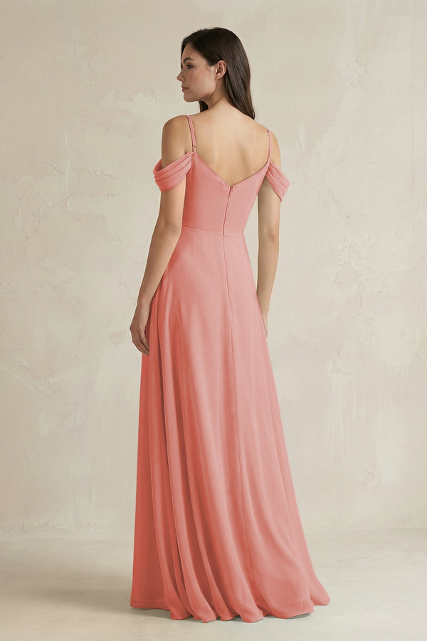 Off - the - Shoulder Chiffon A - Line Bridesmaid Dress in Mulberry - KissProm Bridesmaid Dresses